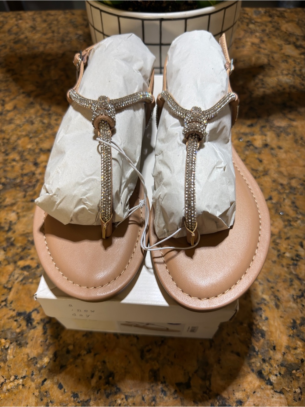 a new day Tan Rhinestone Knot T-Strap Sandals - Picture 5 of 7